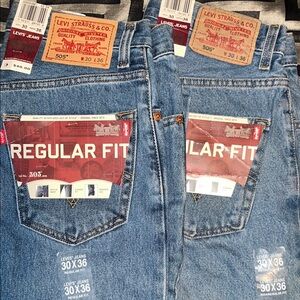 Levi's Blue Straight Jeans with Distressed Detailing